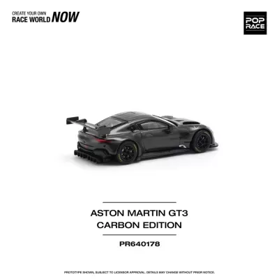 Miniatura Aston Martin GT3 Carbon Edition preta com efeito de fibra de carbono