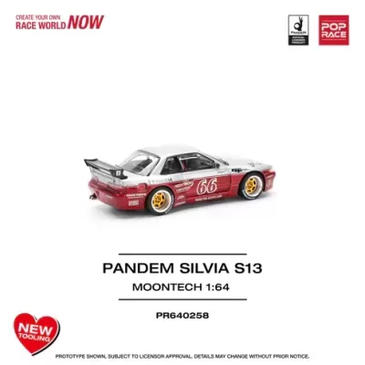 Modelo de carro de colecionador PANDEM SILVIA S13 MOONTECH 1:64 com corpo branco e vermelho