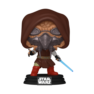 Figura Funko Pop personagem Star Wars com capa castanha e máscara cinzenta
