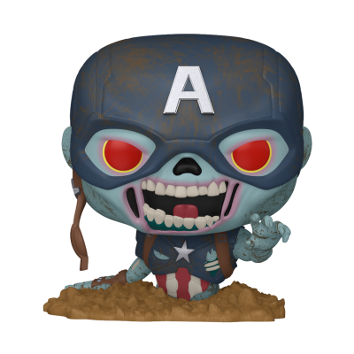 Figura Funko Pop do Capitão América versão zombie com máscara azul escura e olhos vermelhos