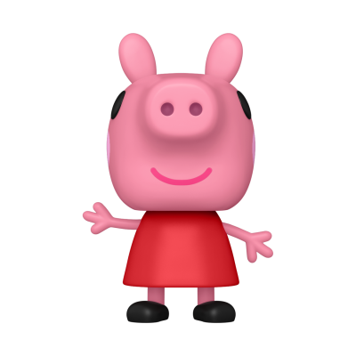 Figura de brinquedo rosa com vestido vermelho e sapatos pretos