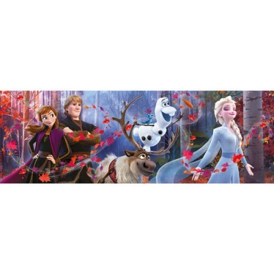 Personagens do Frozen 2 em floresta com folhas vermelhas