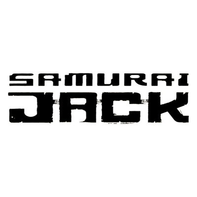 Texto preto SAMURAI JACK em fundo branco com fonte grossa e desgastada