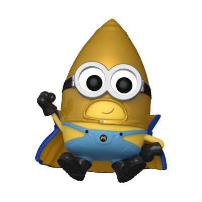 Figura de Minion de super-herói com capa azul e capacete amarelo