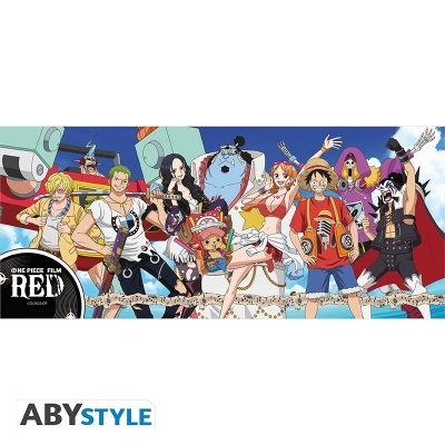 Personagens de anime coloridos em cenário com céu azul e texto ONE PIECE FILM RED