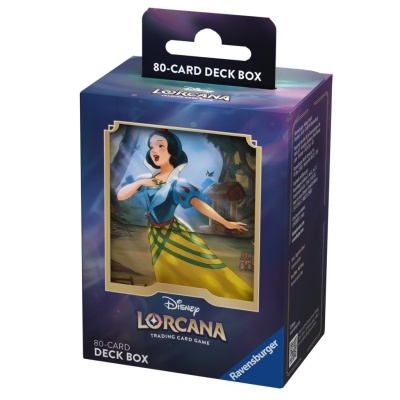 Caixa azul e roxa para baralho de 80 cartas Disney Lorcana com imagem da Branca de Neve