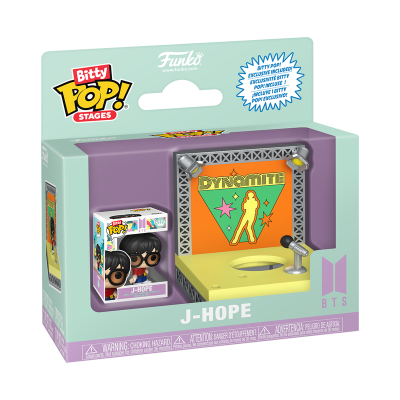 Embalagem Funko Pop! Bitty Pop! Stages J-HOPE BTS com figura, palco e microfone
