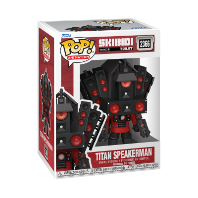 Embalar Funko Pop Animation Titan Speakerman em caixa branca com vermelho e janela transparente