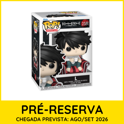 Funko Pop de vinil da animação Death Note com personagem sentado numa poltrona a beber chá