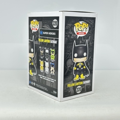 Caixa branca com figura Pop! Yellow Lantern Batman da coleção DC Super Heroes