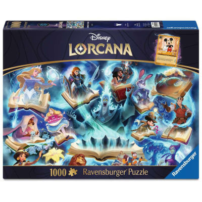 Embalagem de quebra-cabeça Ravensburger 1000 peças Disney Lorcana com personagens coloridos sobre fundo azul