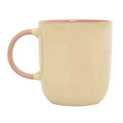 Caneca cerâmica creme com interior e pega rosada