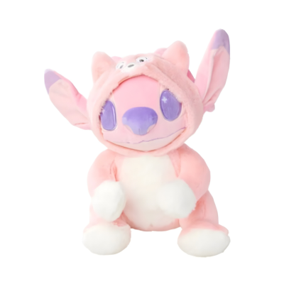 Pelúcia cor-de-rosa com capuz e orelhas grandes