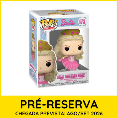Funko Pop! Barbie Sugar Plum Fairy número 173 vista pela frente e lado, dentro da caixa