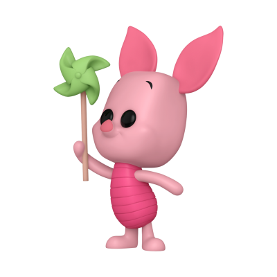 Figurinha de pelúcia de porquinho rosa com cata-vento verde
