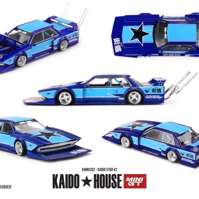 Miniatura de carro desportivo azul com spoiler e detalhes