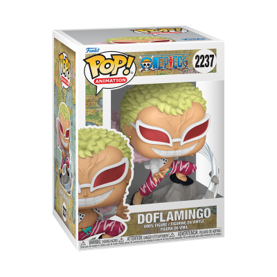 Figura Funko Pop! Doflamingo One Piece de vinil em caixa branca com detalhes coloridos e número 2237.