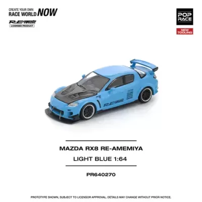 Miniatura do carro Mazda RX8 RE-AMEMIYA azul claro 1:64 com personalizações