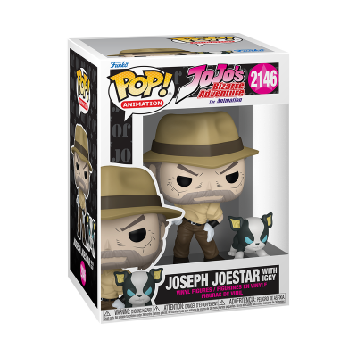 Funko Pop! Animation Joseph Joestar com Iggy em caixa
