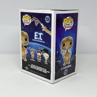 Caixa Funko Pop! E.T. The Extra-Terrestrial número 130 com figura e ilustrações coloridas