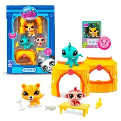 Brinquedos Littlest Pet Shop TIKI JUNGLE SET com três figuras e acessórios