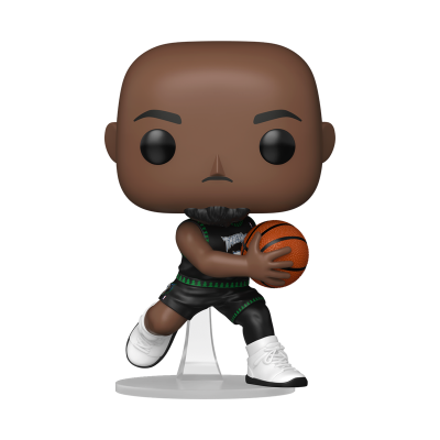 Figura Funko Pop jogador de basquetebol com uniforme preto e bola laranja