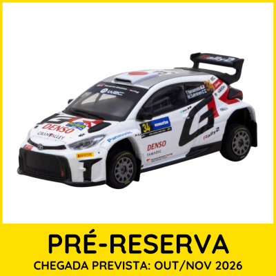 Miniatura de carro de rali branco com detalhes vermelhos e pretos e texto de marcas