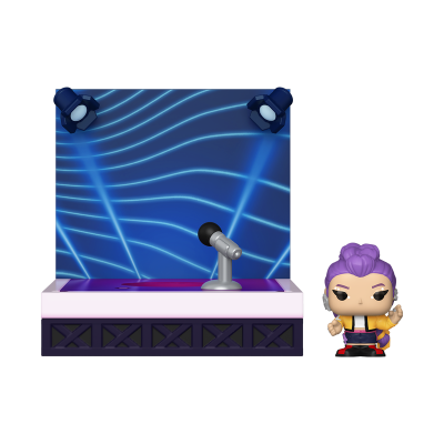 Figura colecionável com palco e microfone em miniatura