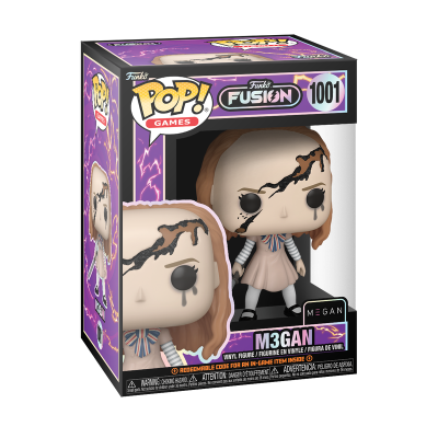 Figura Funko Pop! M3GAN na embalagem roxa com janela transparente