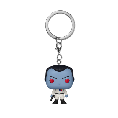 Chaveiro Funko Pop de personagem azul com roupa branca e detalhes vermelhos