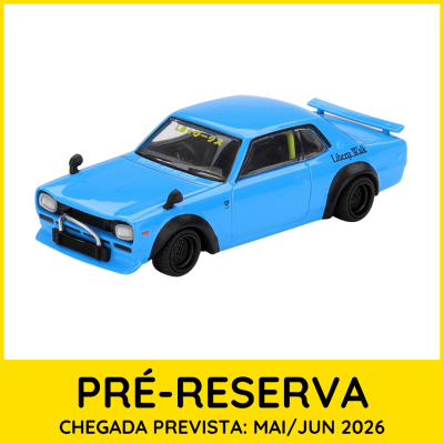 Miniatura de carro desportivo azul com texto Liberty Walk e LB★ワークス