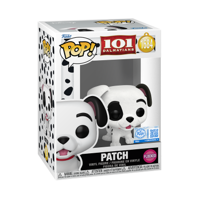 Funko Pop! Patch de 101 Dalmatians numa caixa branca com manchas e texto.