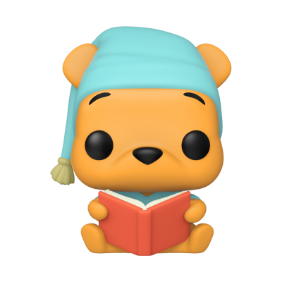 Figura Funko Pop de urso com gorro azul e livro laranja