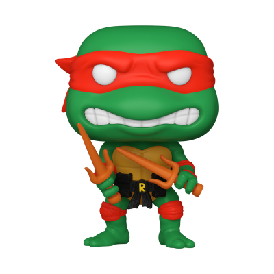 Figura de vinil da Tartaruga Ninja Raphael com bandana vermelha e armas tonfas laranjas
