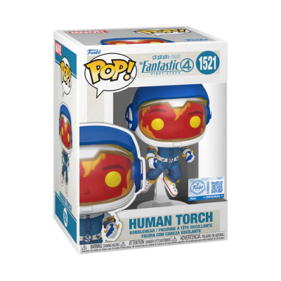 Figura Funko Pop! Human Torch Fantastic 4 número 1521 em embalagem de cartão com janela