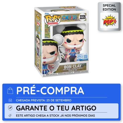 Figura Funko Pop! Bon Clay, vinil, embalagem branca com detalhes de One Piece