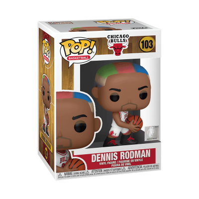 Figura de vinil Pop! Basketball Dennis Rodman com cabelo colorido e bola de basquetebol dentro da caixa