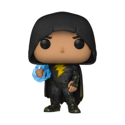 Figura Funko Pop com capuz preto e símbolo de raio amarelo no peito
