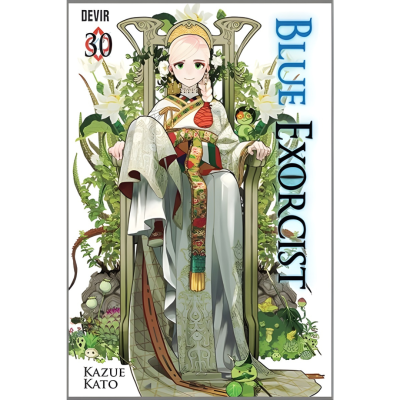 Capa do manga Blue Exorcist volume 30 com personagem sentada num trono rodeada de plantas