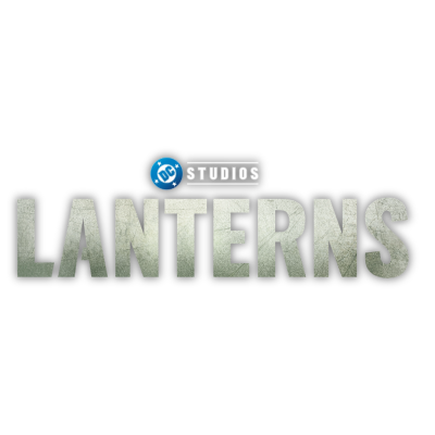 Logotipo DC STUDIOS com palavra LANTERNS em letras cinzentas e textura riscada