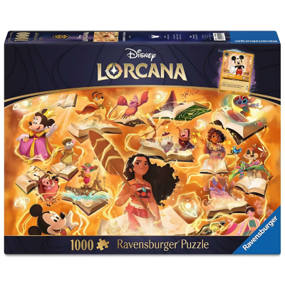 Caixa do puzzle Ravensburger Disney Lorcana 1000 peças com várias personagens Disney coloridas