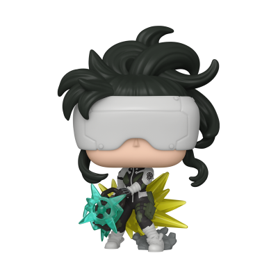 Figura Funko Pop de personagem com máscara e cabelo preto espetado