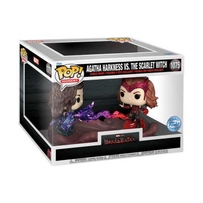 Conjunto de figuras Pop! Moment da Marvel, Agatha Harkness vs. The Scarlet Witch em caixa com janela