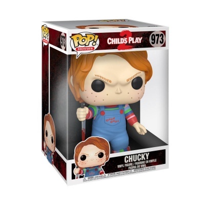 Figura vinil Chucky Pop! Movies na embalagem com faca
