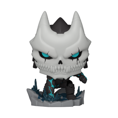 Figura colecionável Pop! Vinyl com caveira branca e detalhes azuis em base cinza