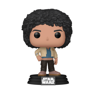 Figura Funko Pop de Star Wars com cabelo encaracolado preto e jaqueta bege