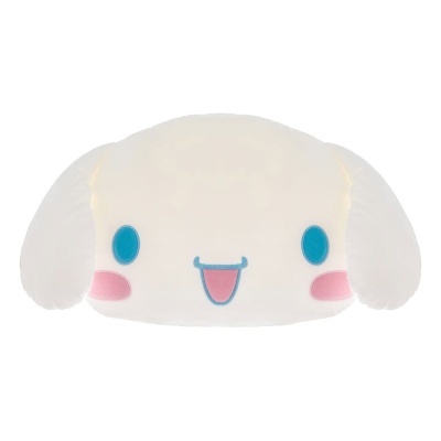 Almofada decorativa branca com carinha sorridente e olhos azuis