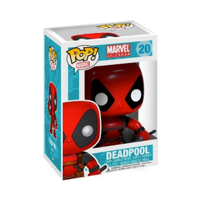 Boneco Funko Pop! Deadpool vermelho e preto na caixa original aberta
