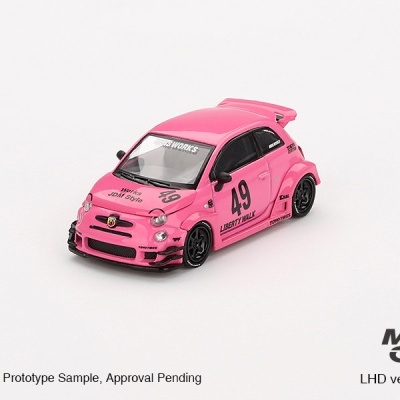 Miniatura de carro rosa com números e texto em preto