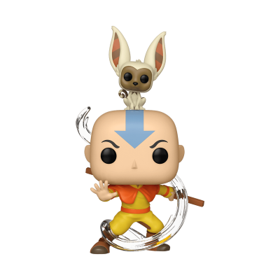 Figura Funko Pop de Aang com Momo na cabeça